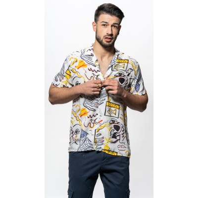 12864 CAMISA CRO ESTAMPADA MANGA CORTA CUELLO BOWLING