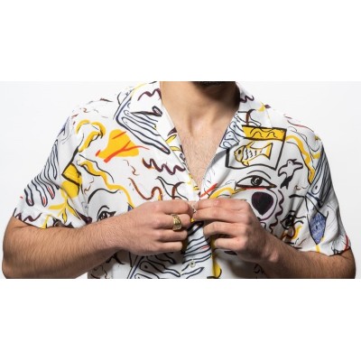 12864 CAMISA CRO ESTAMPADA MANGA CORTA CUELLO BOWLING