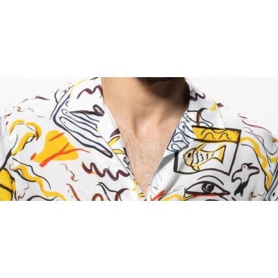 12864 CAMISA CRO ESTAMPADA MANGA CORTA CUELLO BOWLING