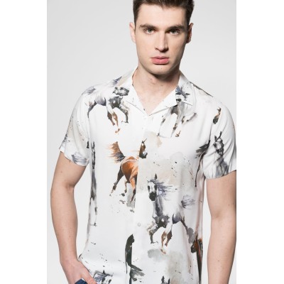 13167 CAMISA CRO ESTAMPADA CUELLO BOWLING