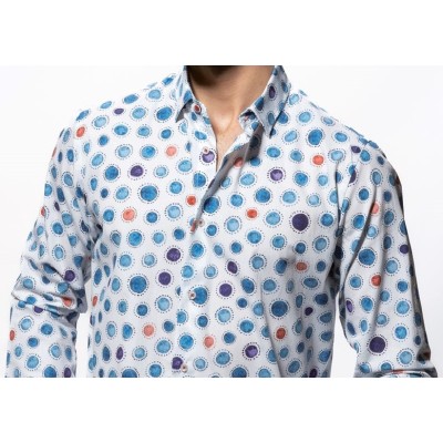 12852 CAMISA CRO ESTAMPADA CUELLO BOTONCILLO OCULTO