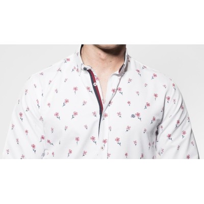 13139 CAMISA CRO ESTAMPADA CON COMBINADO CUELLO BOTÓN VISTO