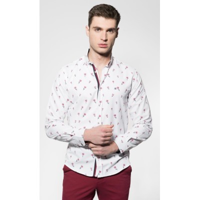 13139 CAMISA CRO ESTAMPADA CON COMBINADO CUELLO BOTÓN VISTO